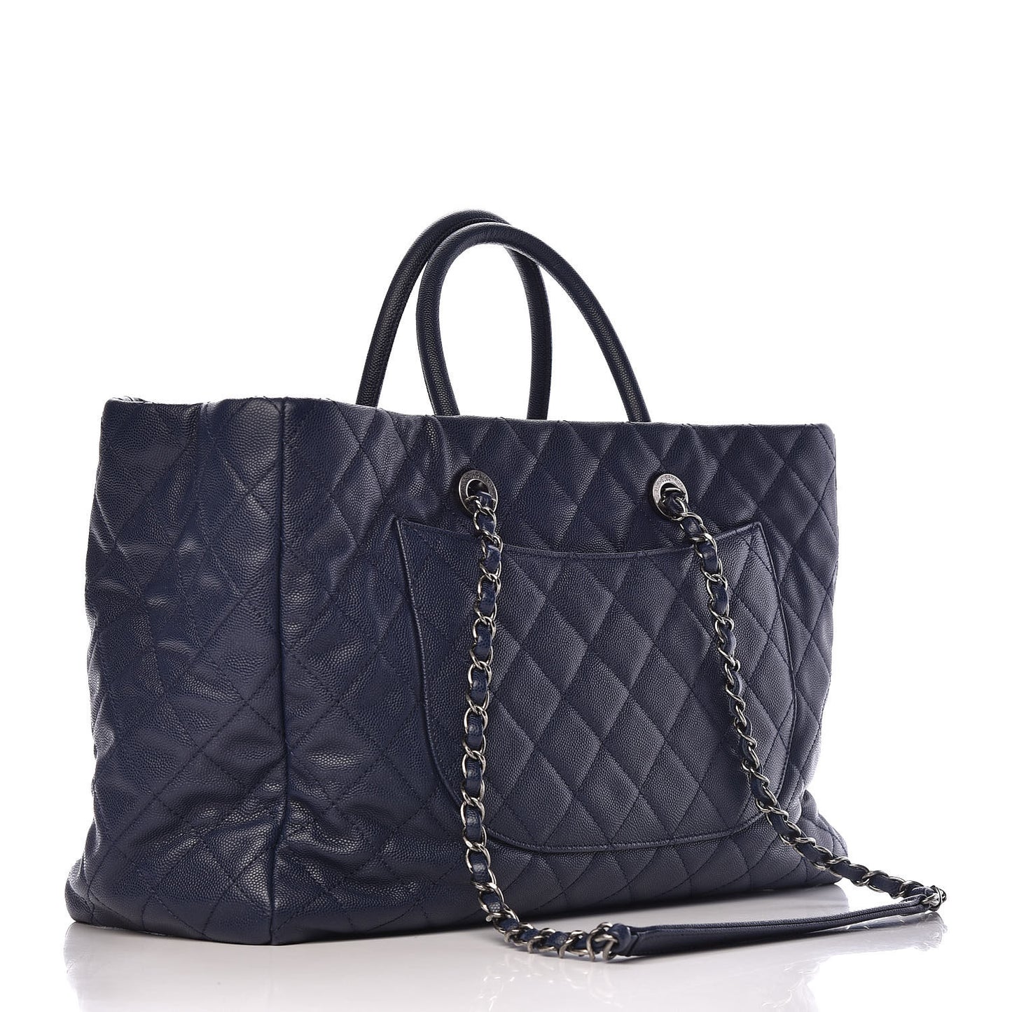 Caviar Quilted Large Coco Handle Shopping Tote Navy