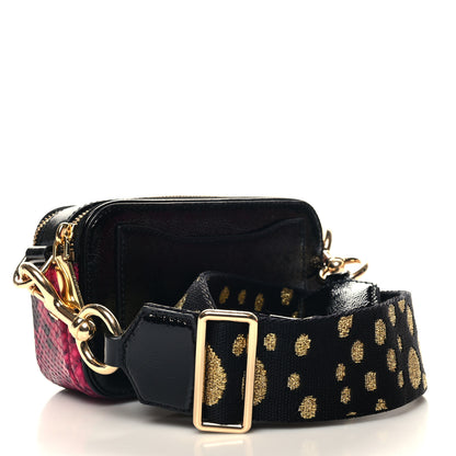 Marc Jacobs Metallic Sequin Snake Embossed Calfskin Stripe Snapshot Camera Bag Black White Pink 3 of 10