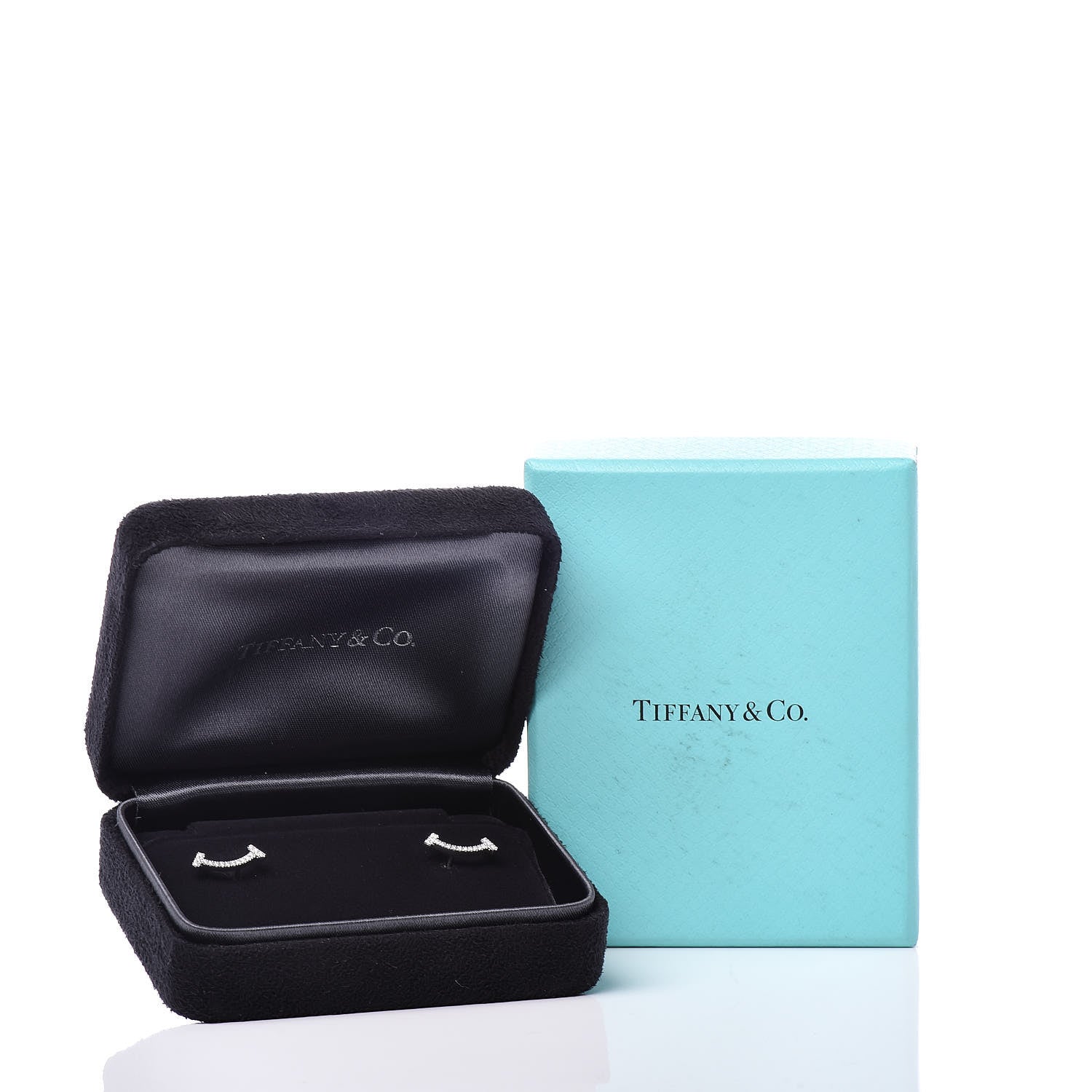 Tiffany 18K White Gold Diamond T Smile Earrings 5 of 5
