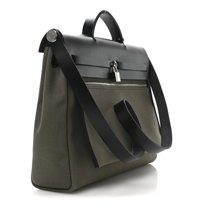 Hermes Military Toile Vache Hunter Herbag 39 Kaki Black 4 of 11