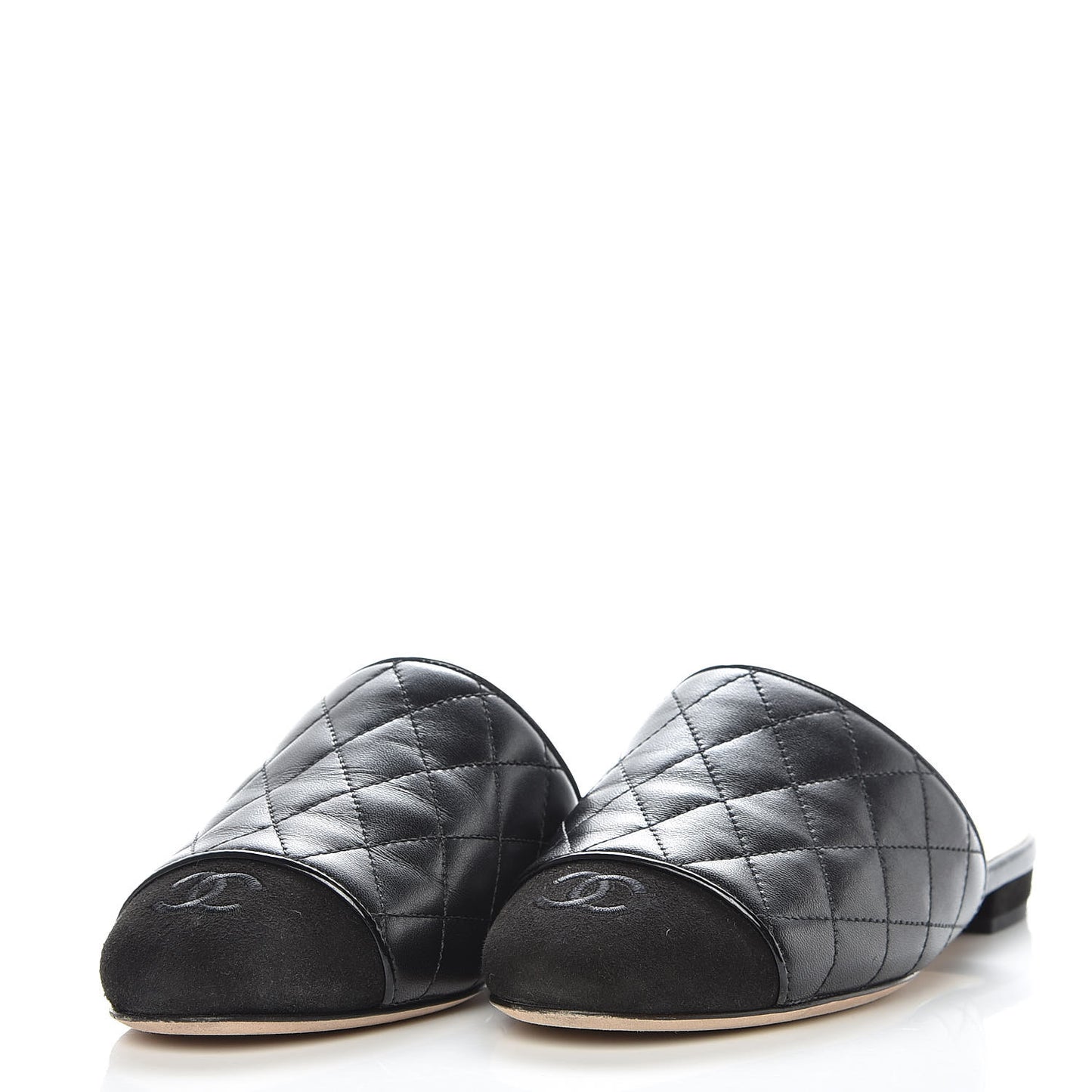 Lambskin Kid Suede Quilted Mules 36 Black