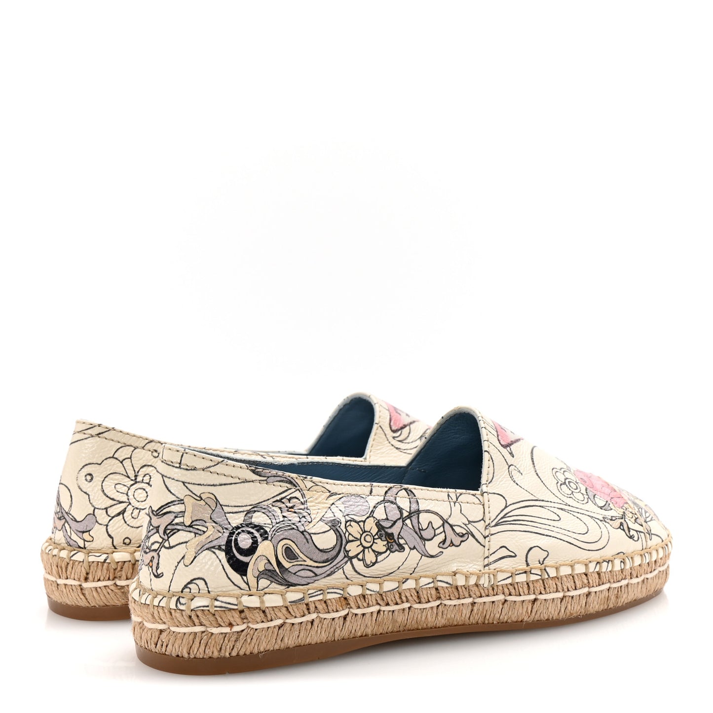 X JAMES JEAN Glace Calfskin Rabbit Print Espadrilles 38 Opaline