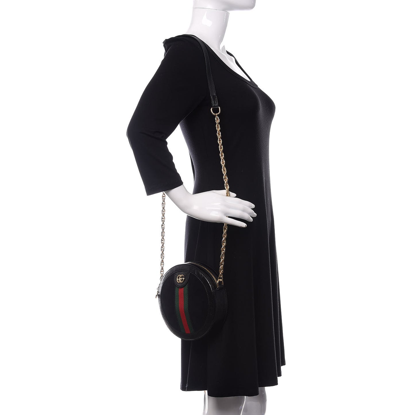 Suede Patent Web Mini Ophidia Round Shoulder Bag Black