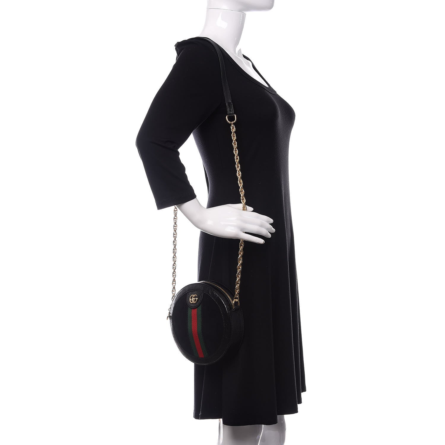 Gucci Suede Patent Web Mini Ophidia Round Shoulder Bag Black 2 of 10
