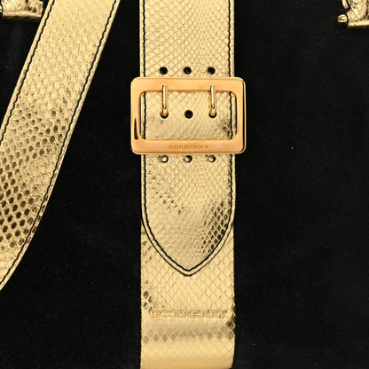 Burberry Suede Calfskin Watersnake Medium Buckle Tote Black Gold 7 of 9