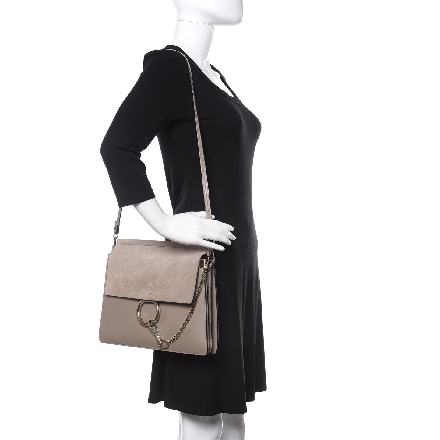 Calfskin Suede Medium Faye Shoulder Bag Motty Grey