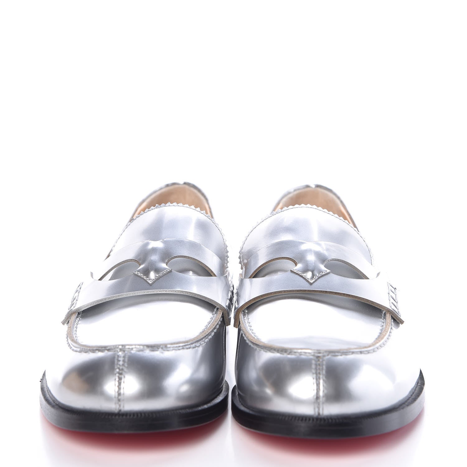 Christian Louboutin Mirror Patent Montezumo Donna Flat Loafers 36 Silver 2 of 8