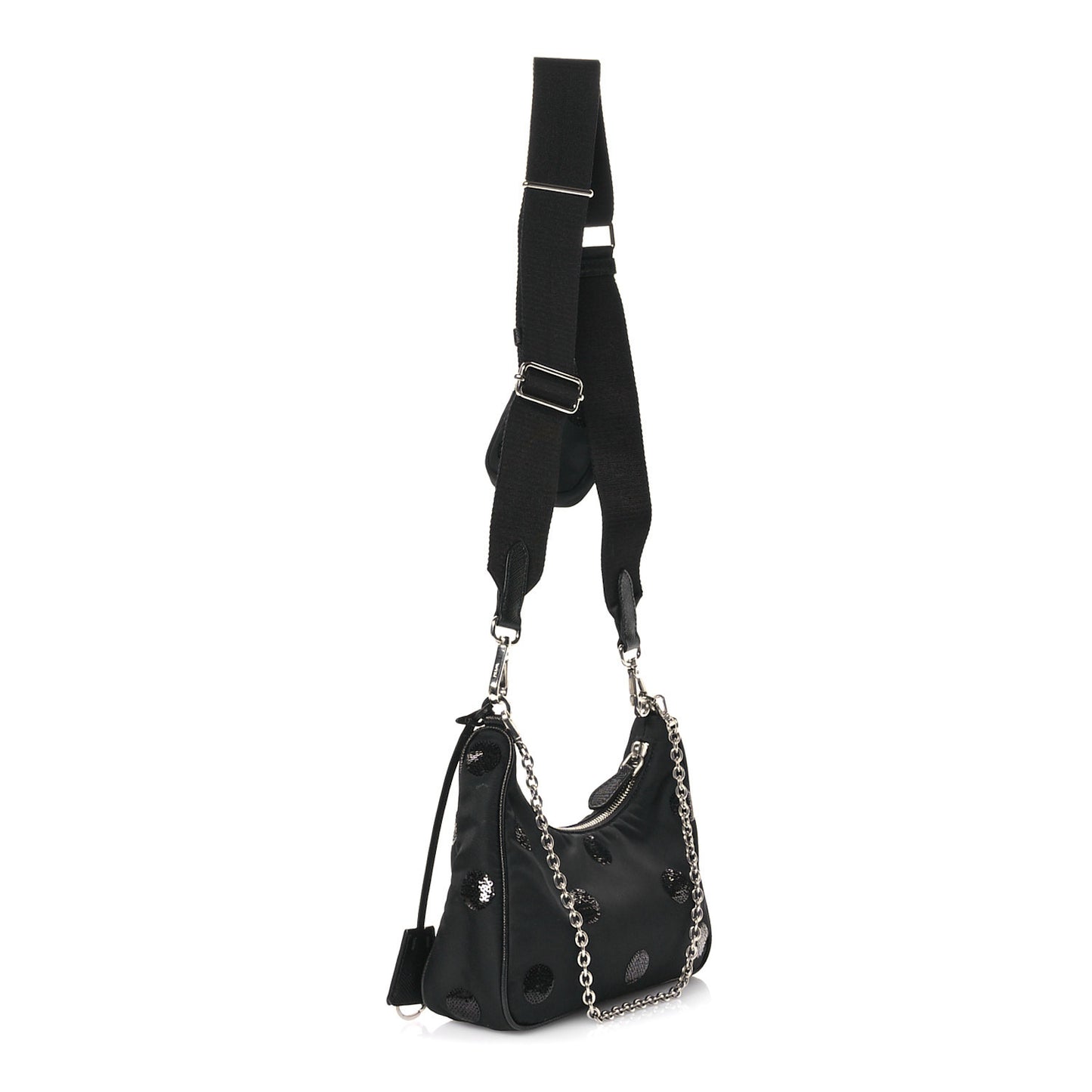Nylon Sequin Embellished Polka Dot Re-Edition 2005 Shoulder Bag Black