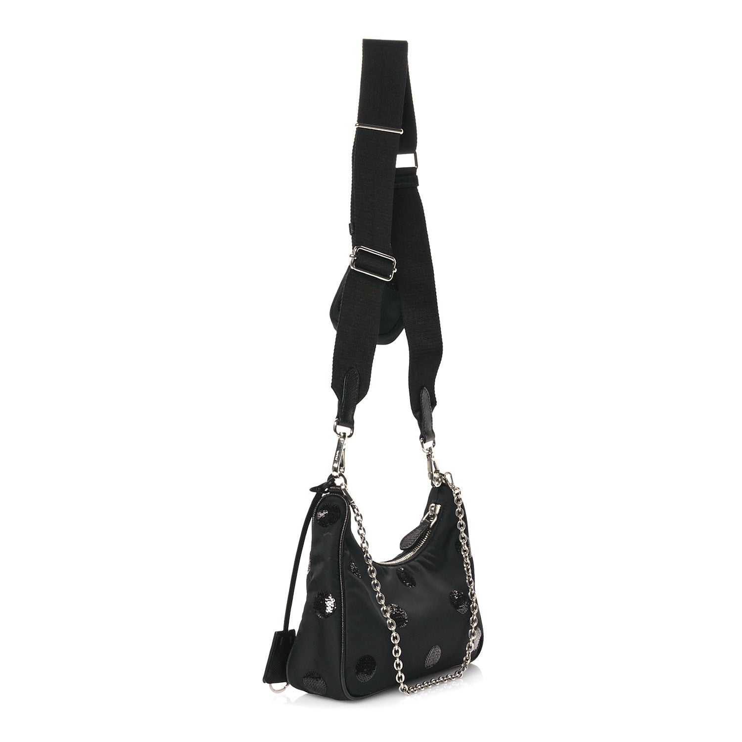 Prada Nylon Sequin Embellished Polka Dot Re-Edition 2005 Shoulder Bag Black 3 of 10