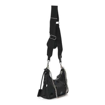 Prada Nylon Sequin Embellished Polka Dot Re-Edition 2005 Shoulder Bag Black 3 of 10