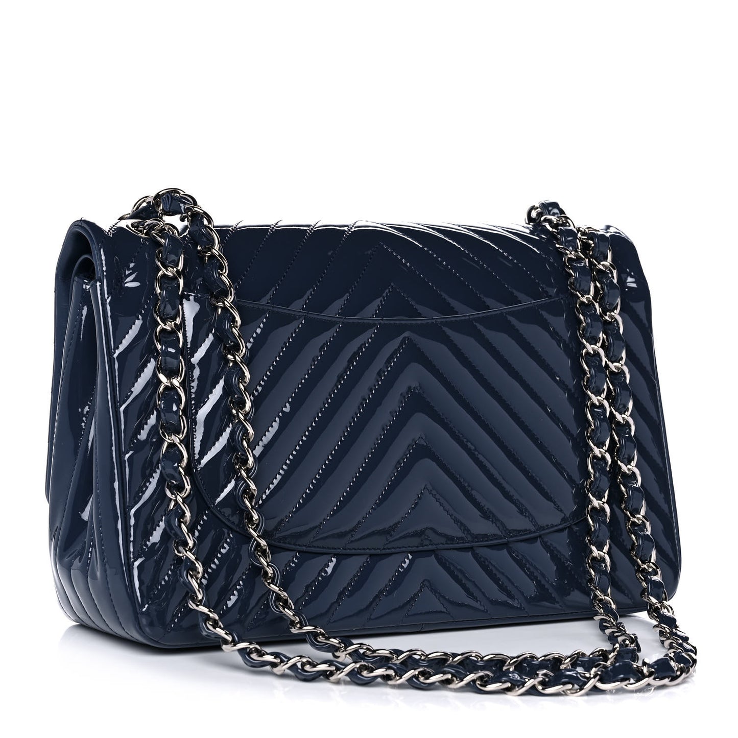 Patent Chevron Quilted Jumbo Double Flap Blue