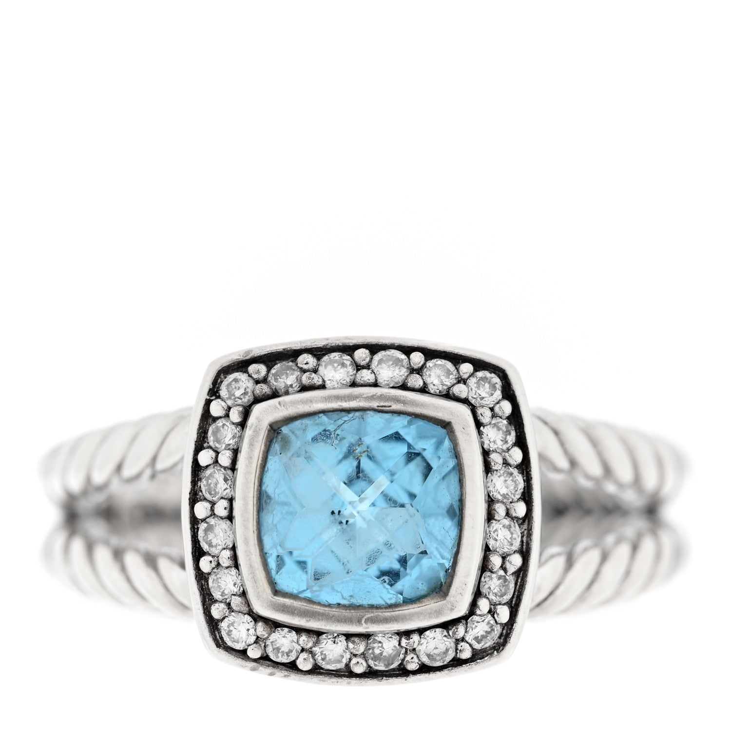 David Yurman Sterling Silver Diamond Blue Topaz 7mm Petite Albion Ring 54 7 1 of 4