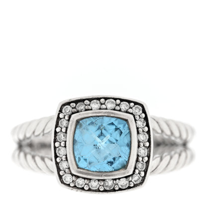 David Yurman Sterling Silver Diamond Blue Topaz 7mm Petite Albion Ring 54 7 1 of 4