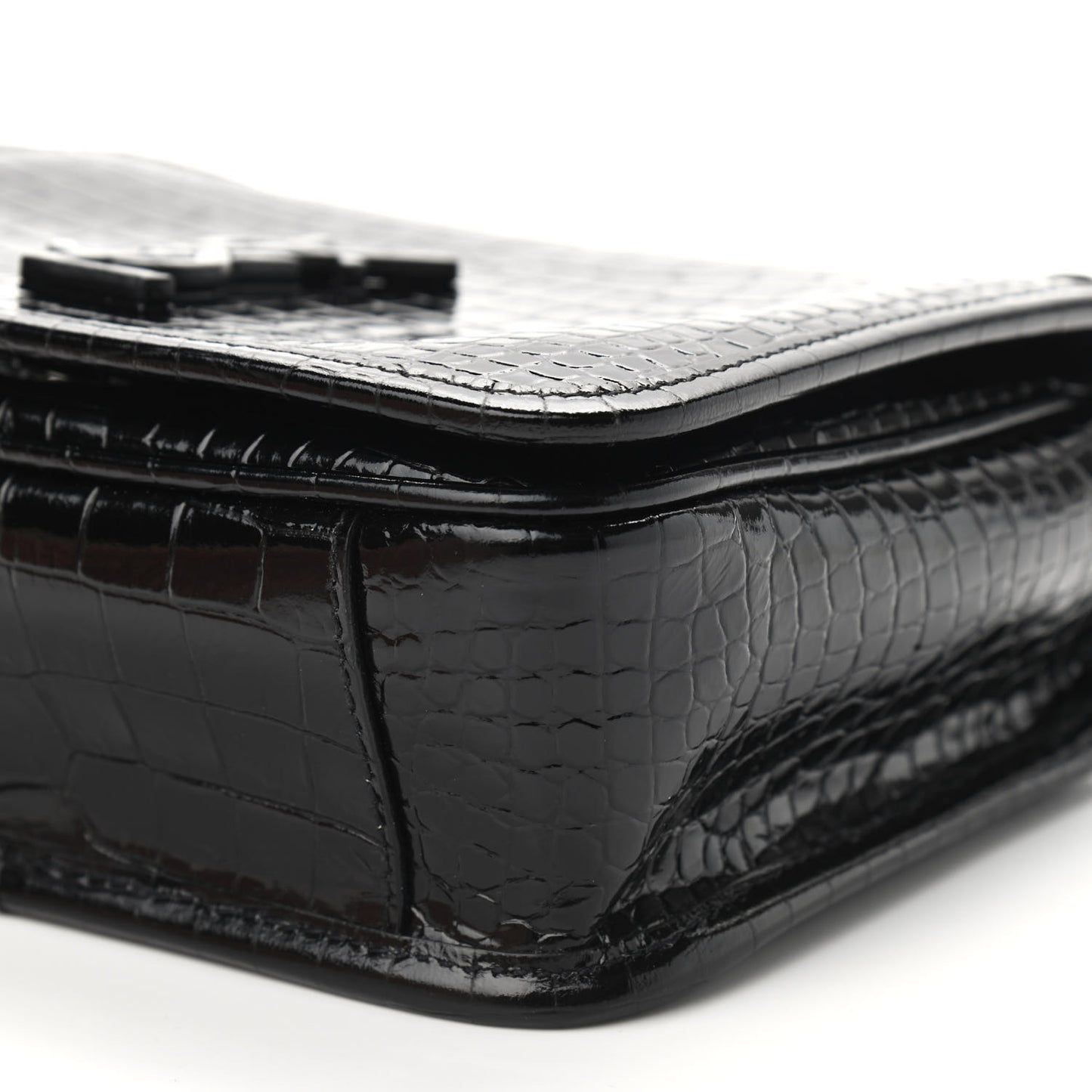 Crocodile Embossed Lambskin Matelasse Monogram Niki Chain Wallet Black