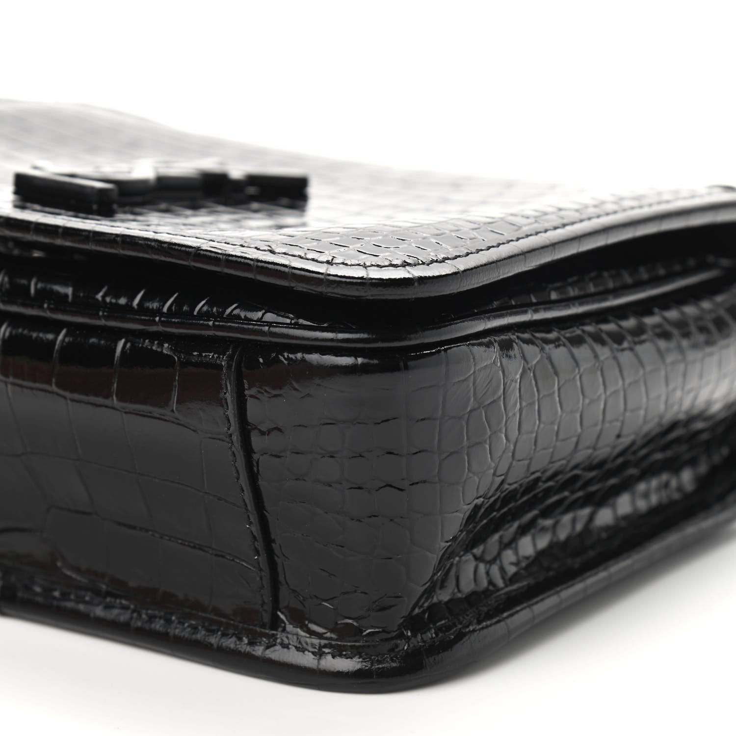 Saint Laurent Crocodile Embossed Lambskin Matelasse Monogram Niki Chain Wallet Black 8 of 8