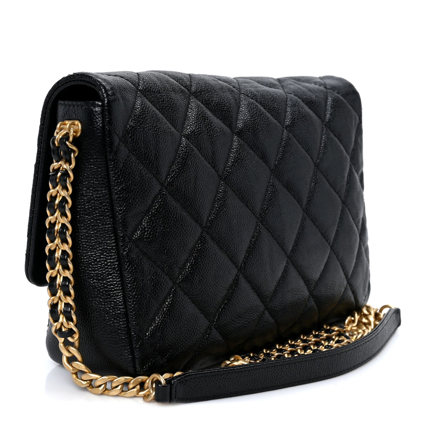 Shiny Caviar Quilted Large Chain Melody Flap Black