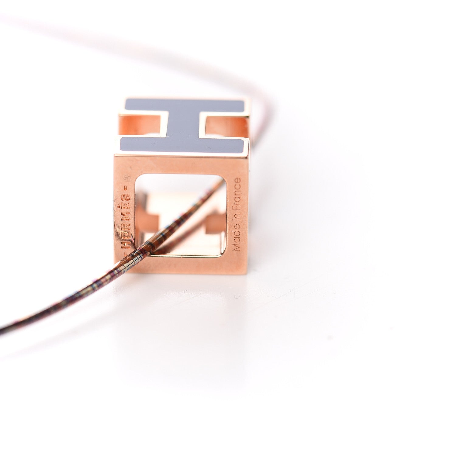 Hermes Rose Gold Lacquered Cage d'H Pendant Necklace Marine 10 of 11