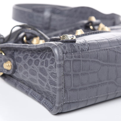 Balenciaga Calfskin Crocodile Embossed Giant 12 Gold Hardware Mini City Gris Beton 8 of 11