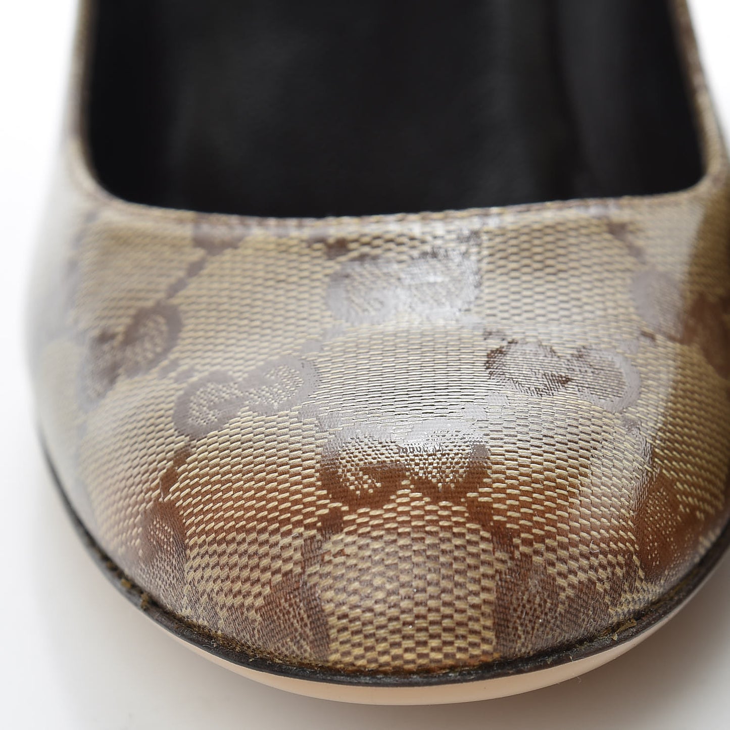 Crystal Monogram Wedges Pumps 7.5 Beige Ebony