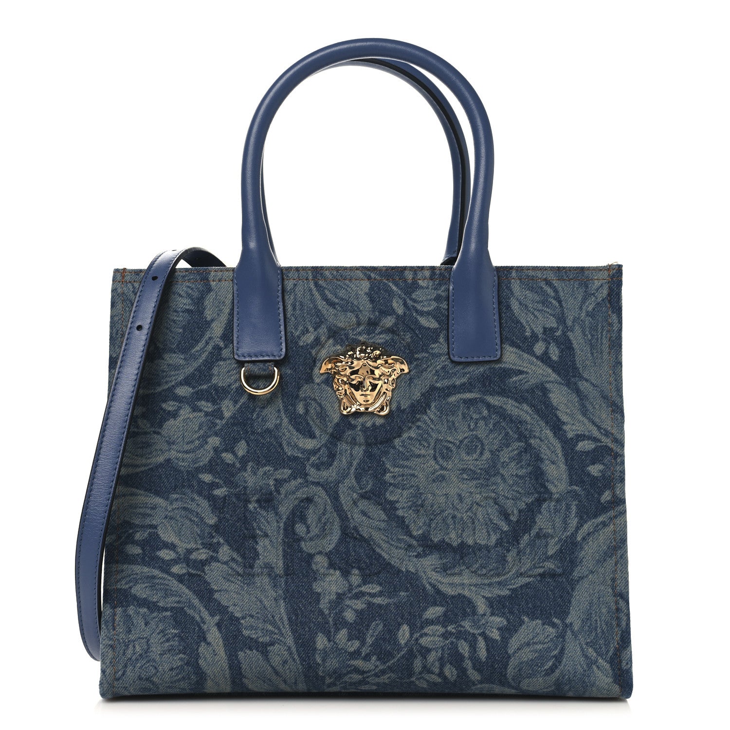 Versace Denim Calfskin Barocco La Medusa Small Tote Bag Blue 1 of 9