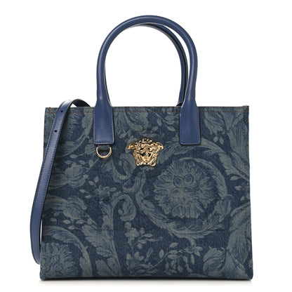Versace Denim Calfskin Barocco La Medusa Small Tote Bag Blue 1 of 9