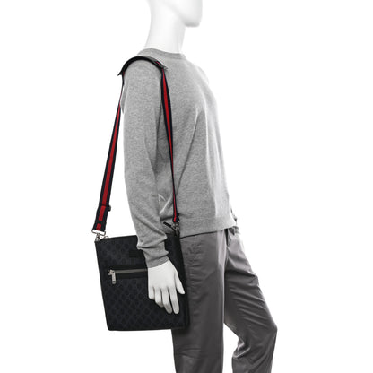 Gucci GG Supreme Monogram Appia Calfskin Web Flat Messenger Bag Black Grey 2 of 10