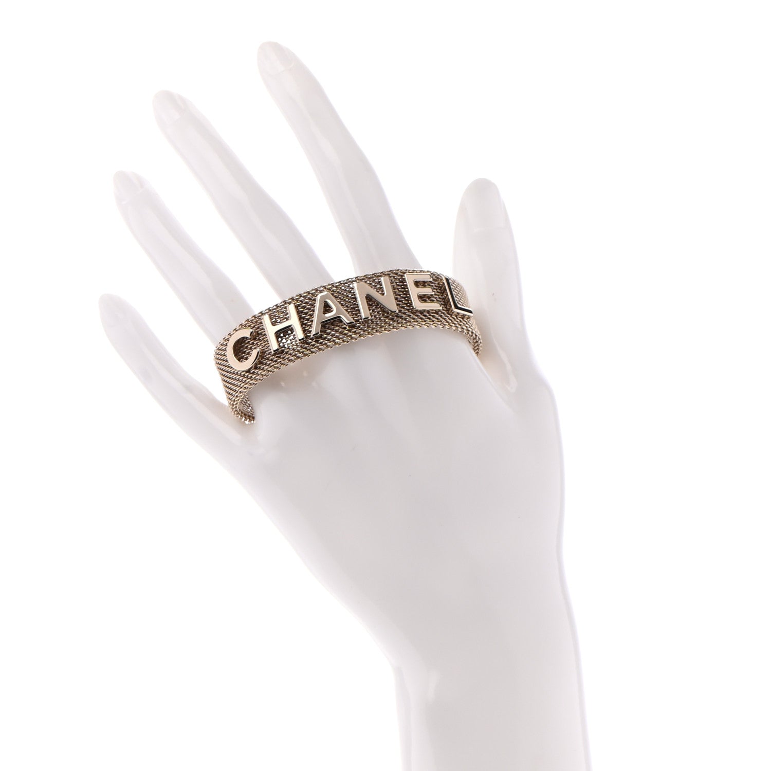 Chanel Metal Mesh Logo Bracelet Gold 2 of 6