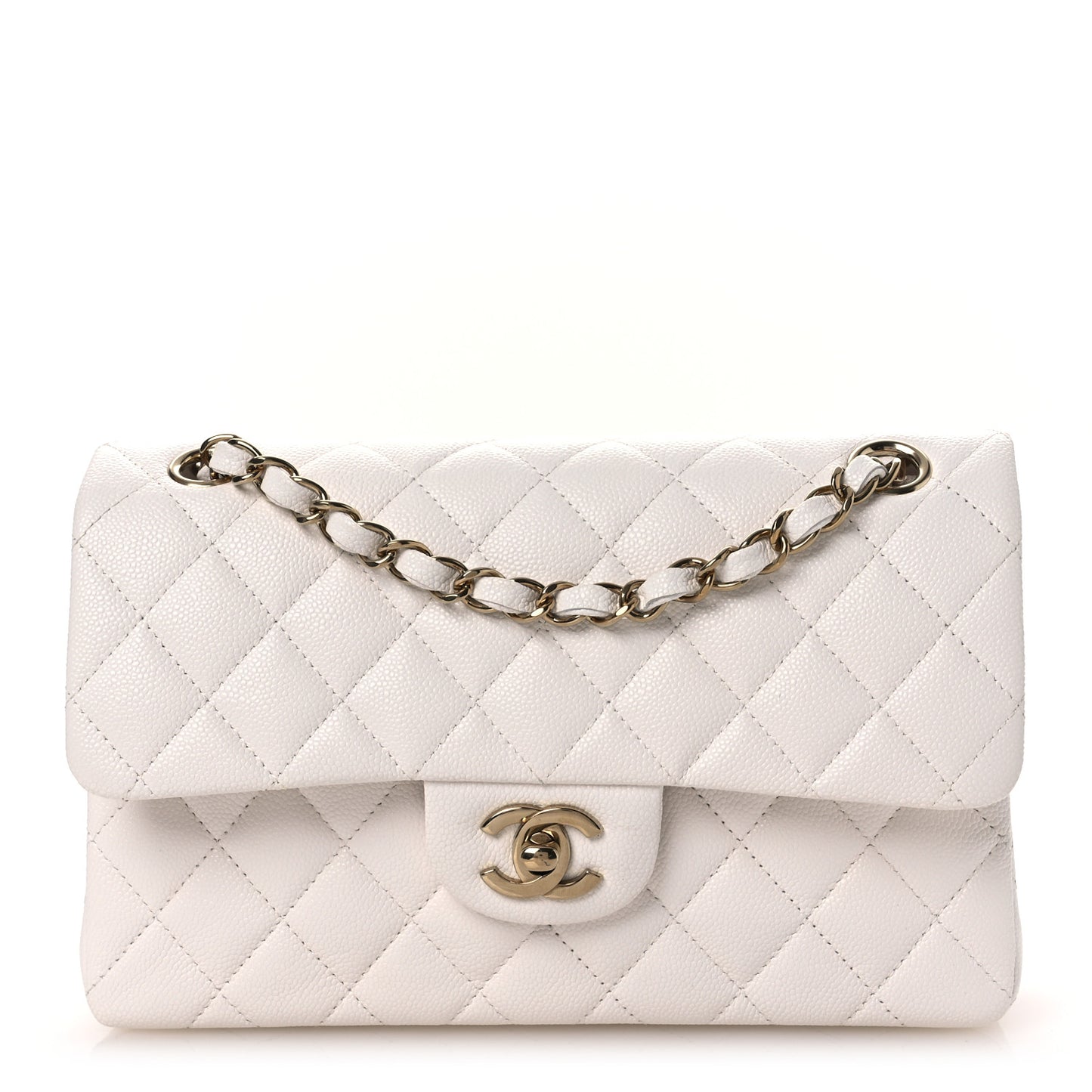 Caviar Quilted Small Double Flap White