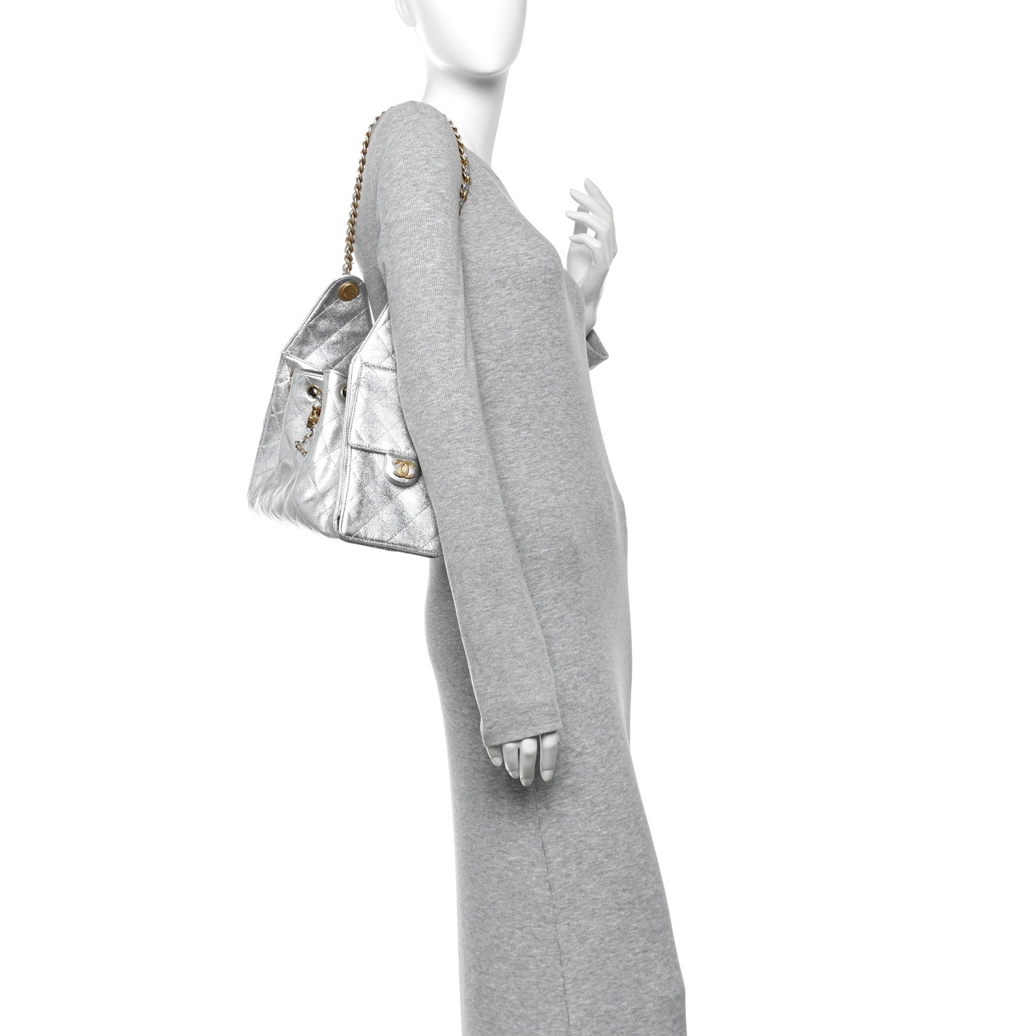 Chanel Metallic Caviar Quilted Small Chanel 25 Handbag Silver 2 of 10