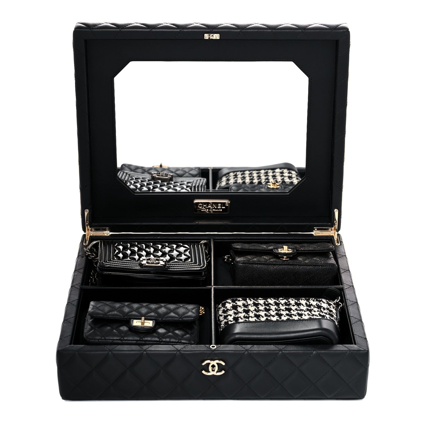 Lambskin Calfskin Tweed Success Story Set of 4 Minis Bags Black