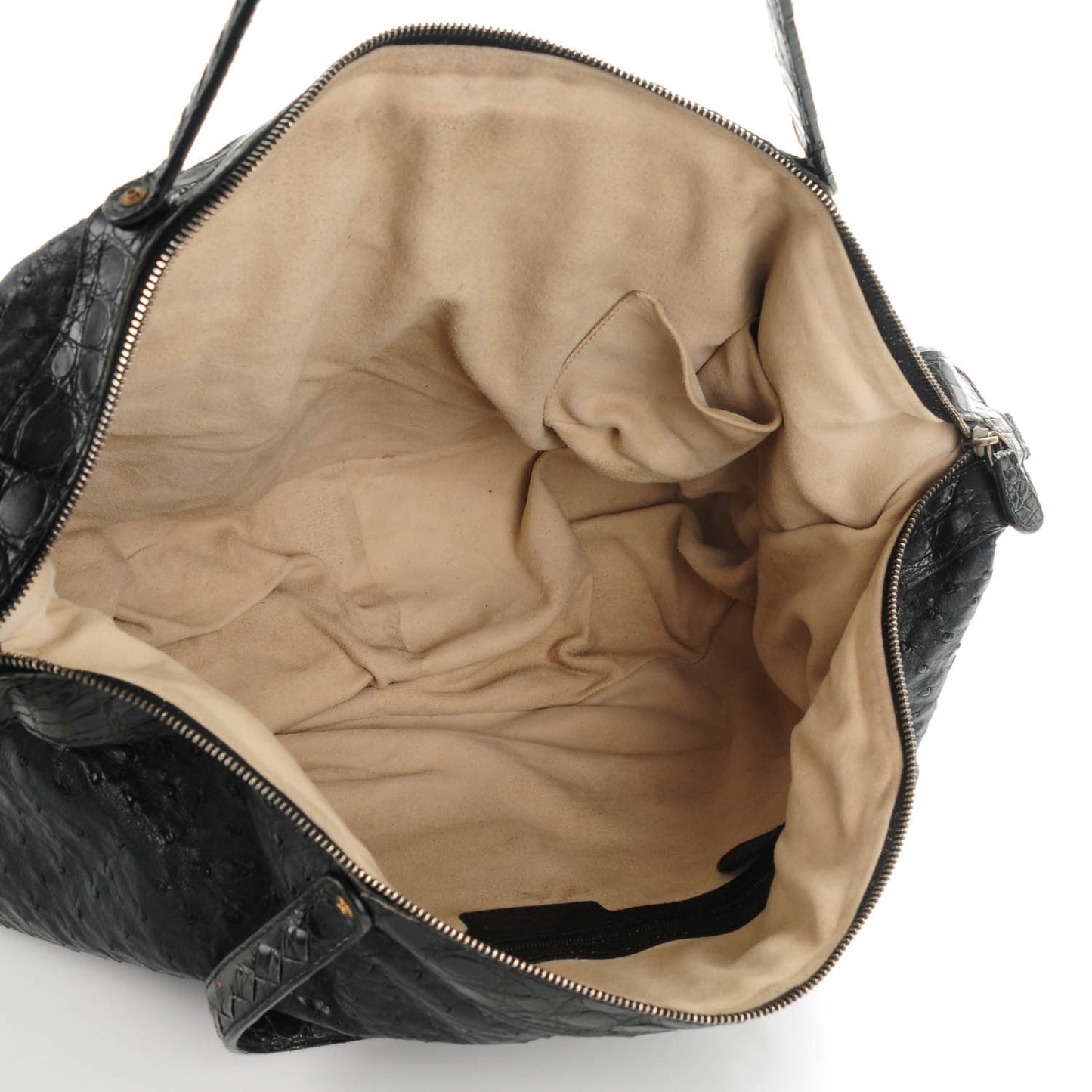 Ostrich Crocodile Shoulder Bag Black