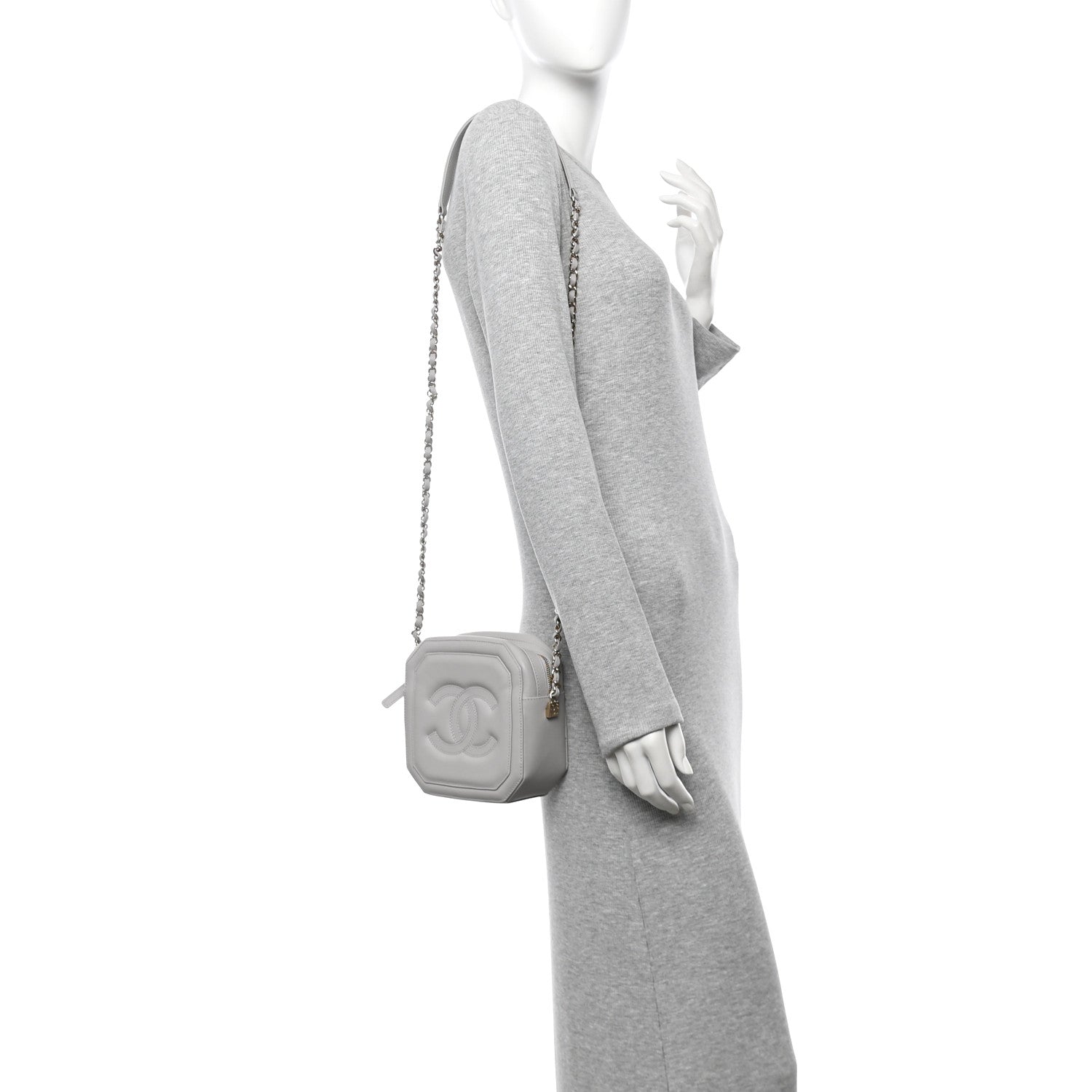 Chanel Calfskin Quilted CC Stitched Crossbody Camera Case Light Grey 2 of 10