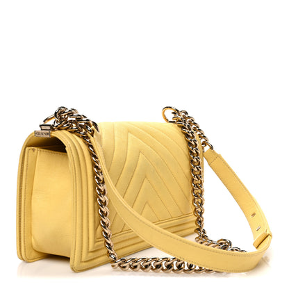 Chanel Caviar Chevron Quilted Medium Boy Flap Yellow 3 of 12