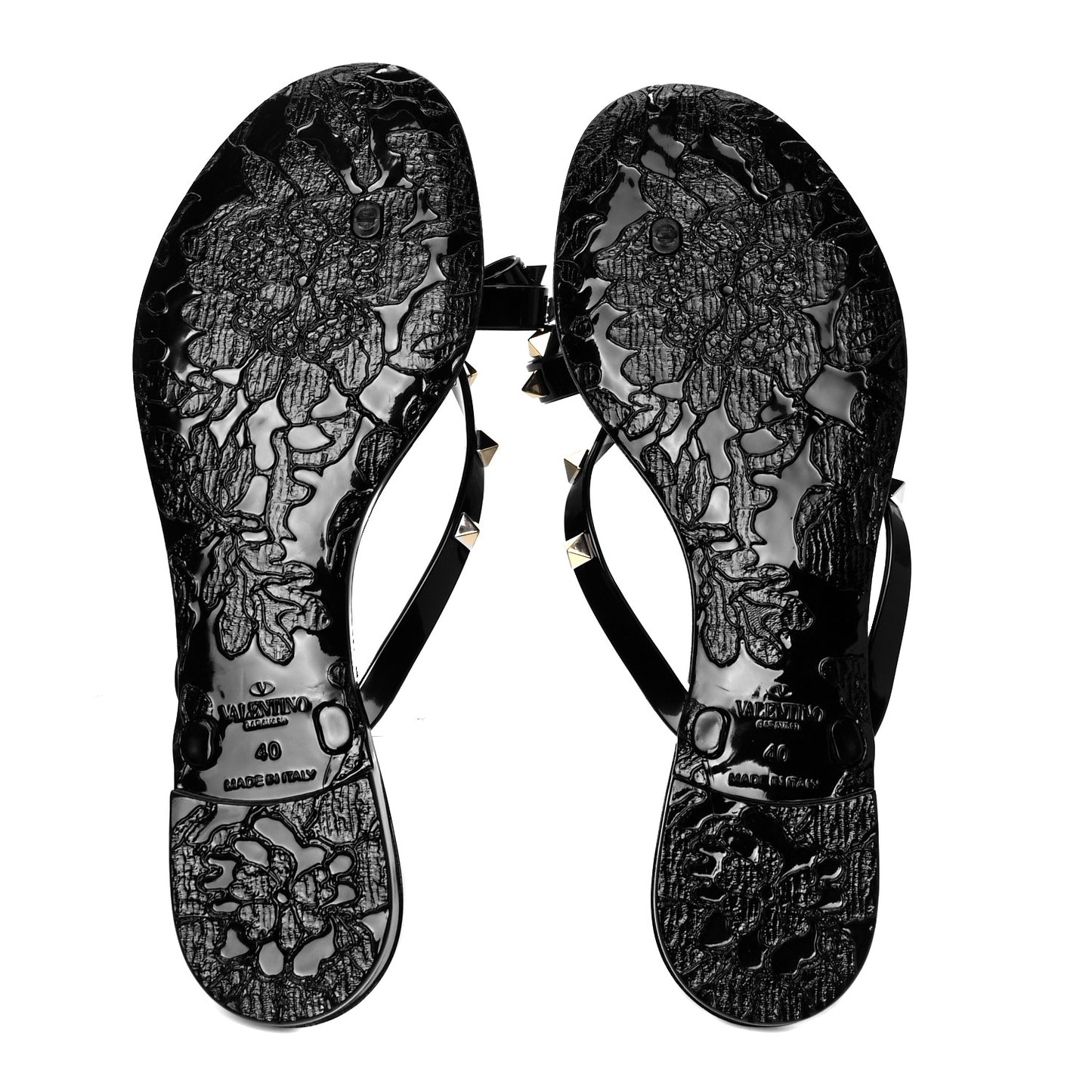 PVC Jelly Rockstud Bow Thong Sandals 40 Black