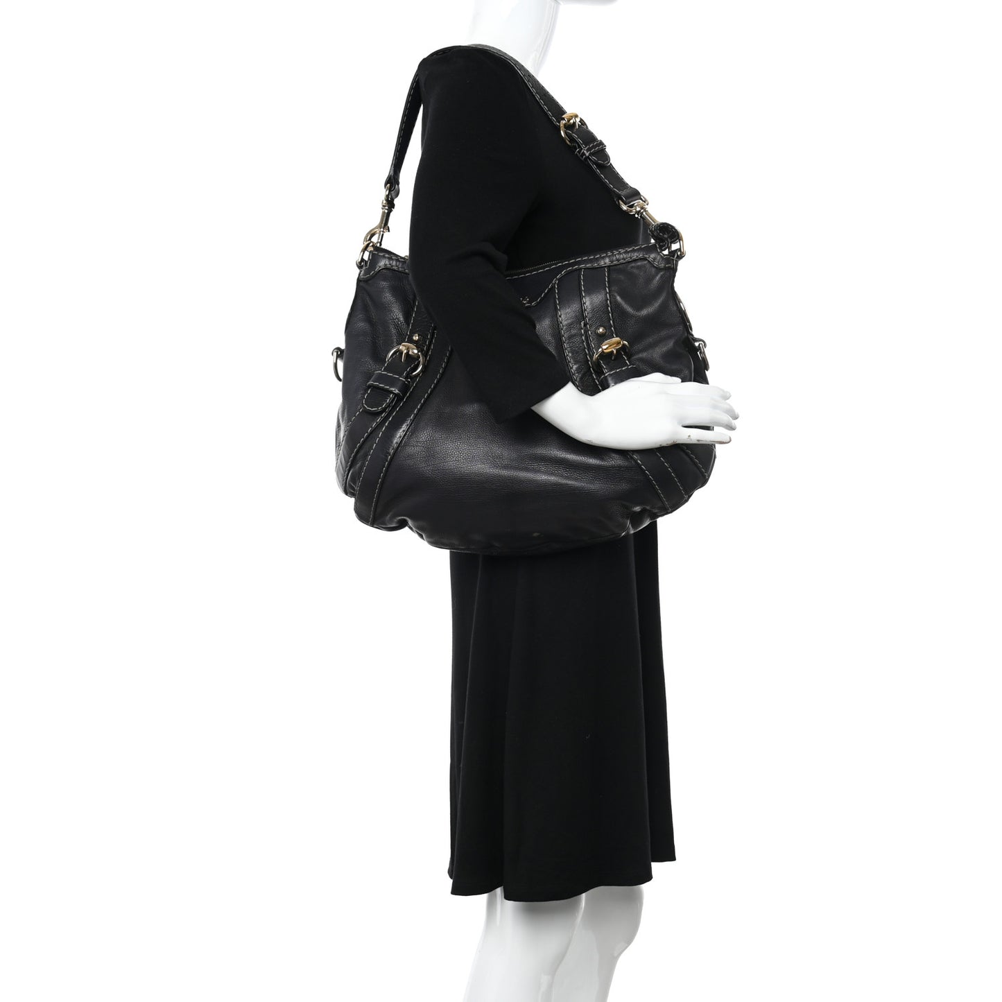 Calfskin Crest Boule Hobo Black