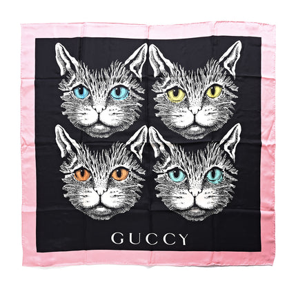 Gucci Silk Mystic Cat Square Scarf Black 1 of 3