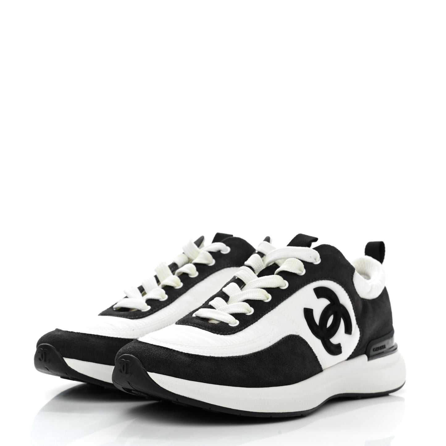 Nylon Suede Calfskin CC Sneakers 38 White Dark Grey