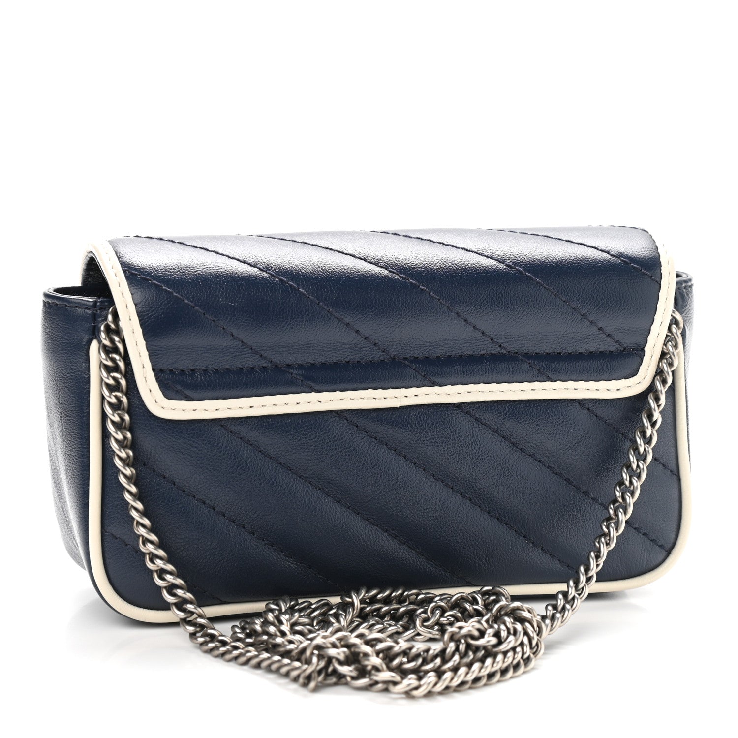 Gucci Vintage Effect Calfskin Matelasse Diagonal Super Mini Torchon GG Marmont Shoulder Bag Blue Agata Mystic White 3 of 9
