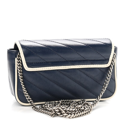 Gucci Vintage Effect Calfskin Matelasse Diagonal Super Mini Torchon GG Marmont Shoulder Bag Blue Agata Mystic White 3 of 9