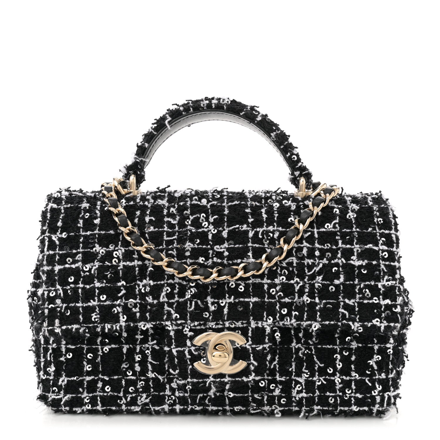 Chanel Tweed Quilted Mini Top Handle Rectangular Flap Black White 1 of 11
