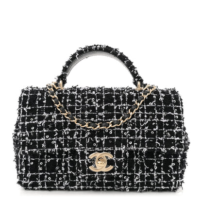 Chanel Tweed Quilted Mini Top Handle Rectangular Flap Black White 1 of 11