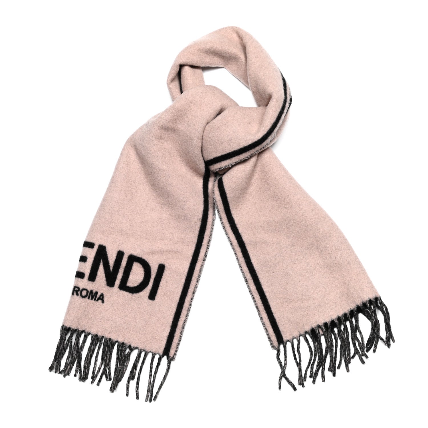 Fendi Cashmere Logo Scarf Pink Black 1 of 4