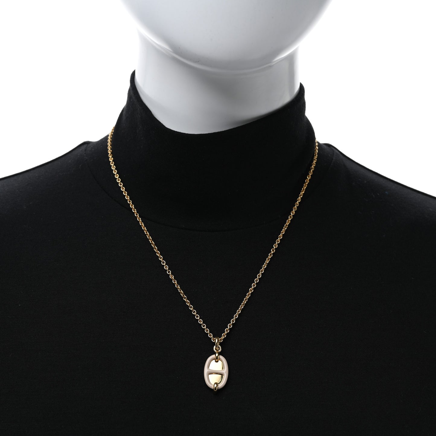 Metal Enamel Mini Maillon Pendant Necklace Marron Glace