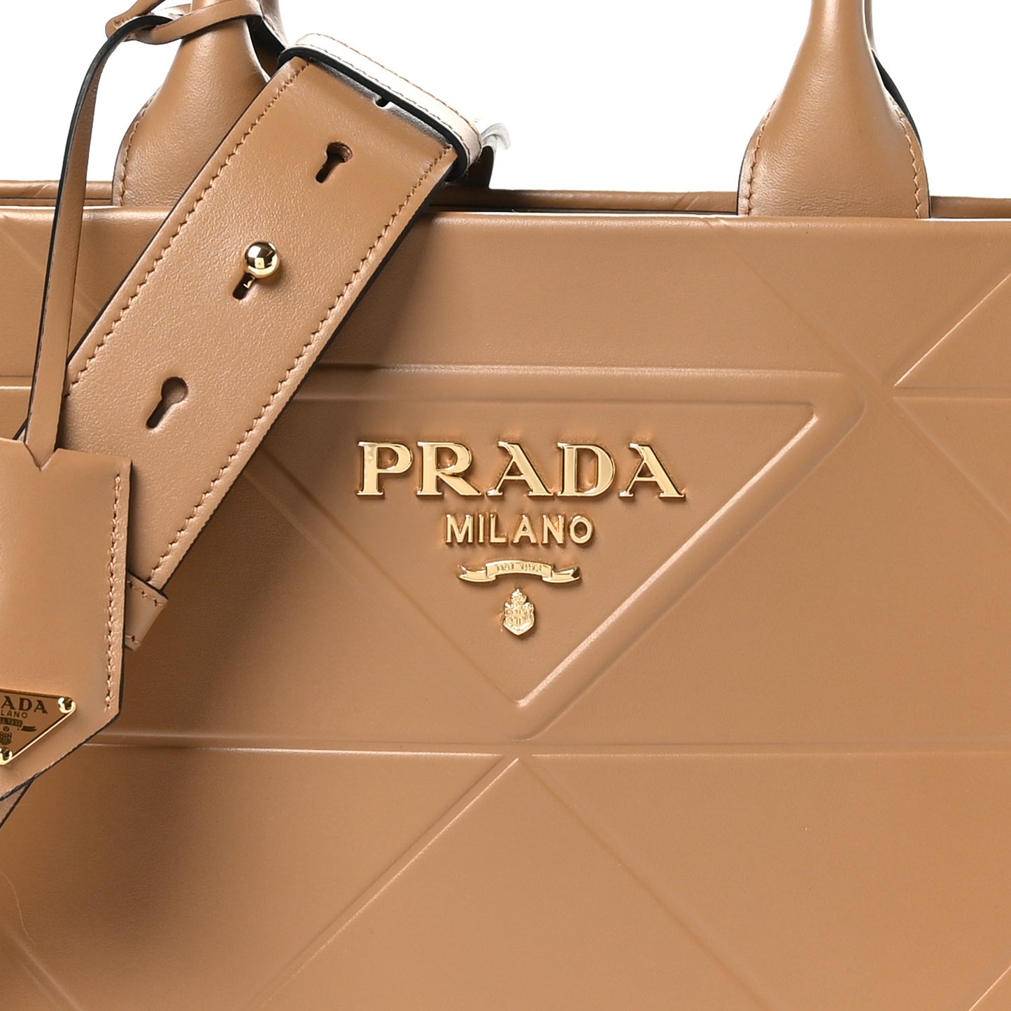 Soft Calfskin Triangolo Symbole Embossed Mini Tote Caramel
