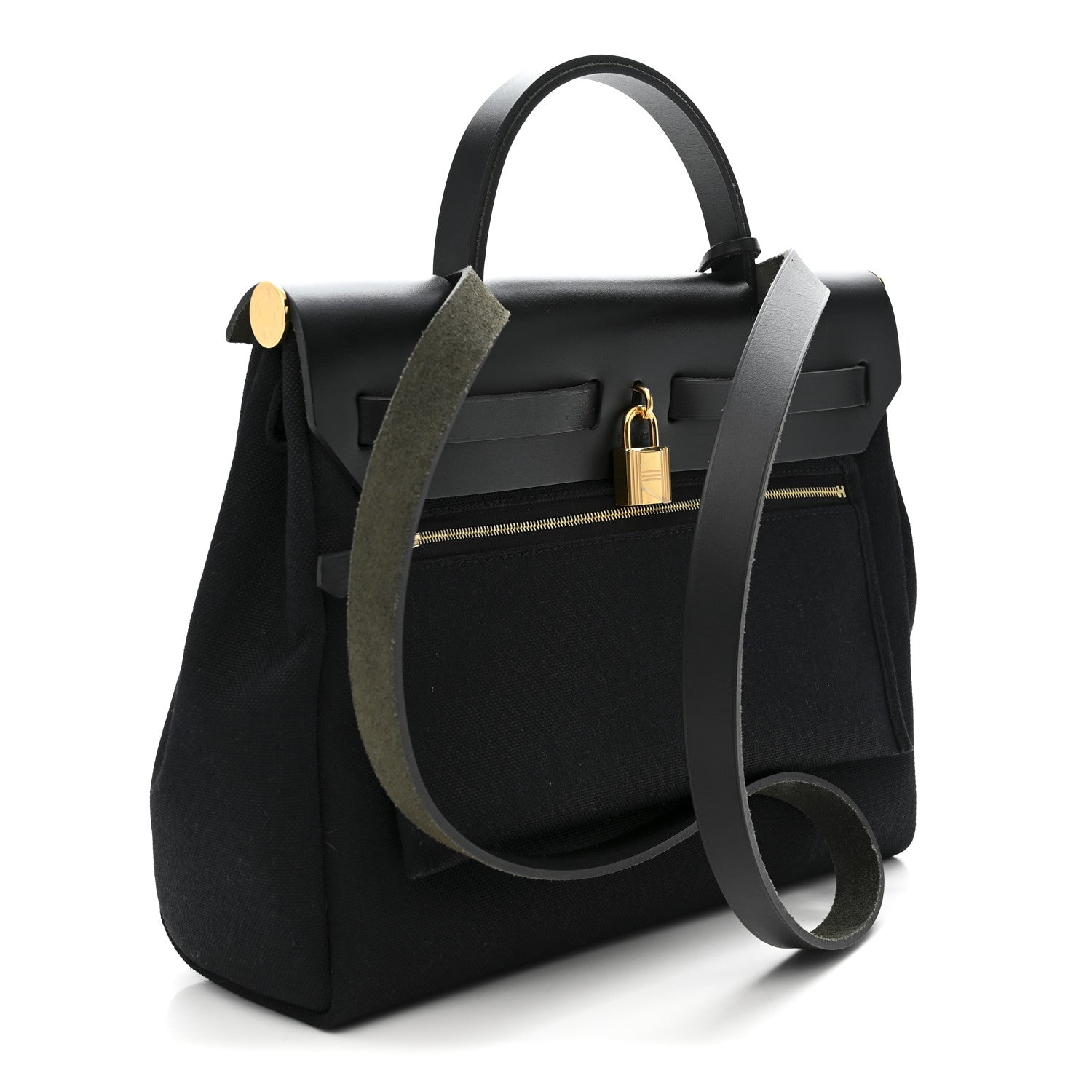 Hermes Military Toile Vache Hunter Herbag Zip Retourne 31 PM Bleu Marine Black 4 of 11