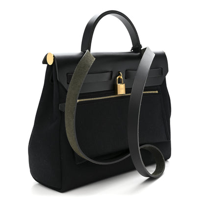 Hermes Military Toile Vache Hunter Herbag Zip Retourne 31 PM Bleu Marine Black 4 of 11