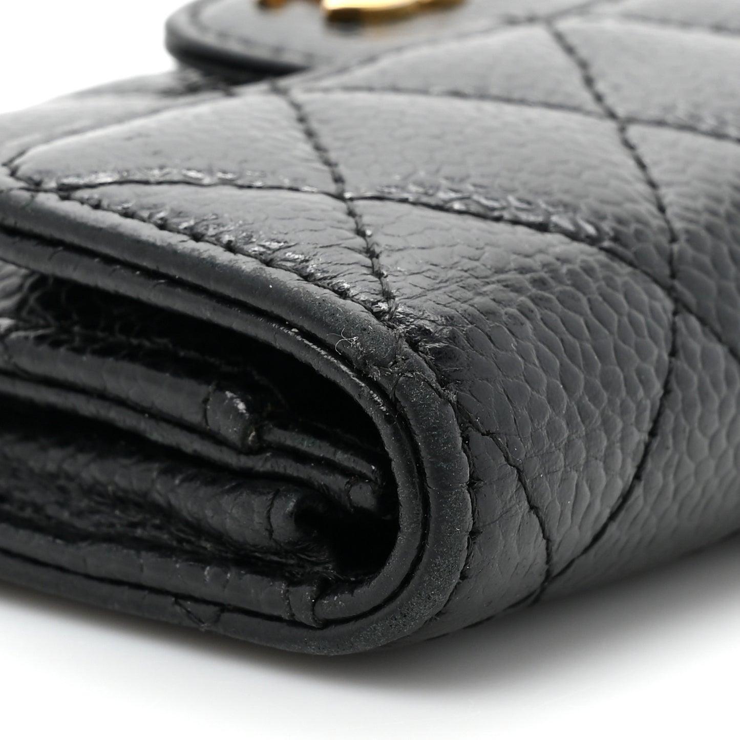 Caviar Quilted Flap Card Holder Wallet Black