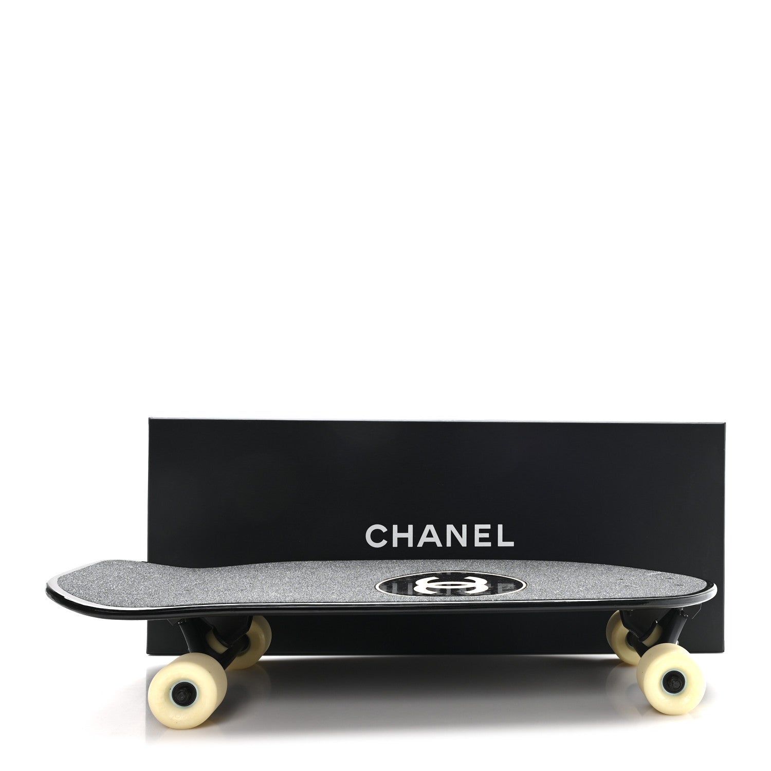 Chanel Lacquered Wood Logo Cruiser Skateboard Black Beige 1793957