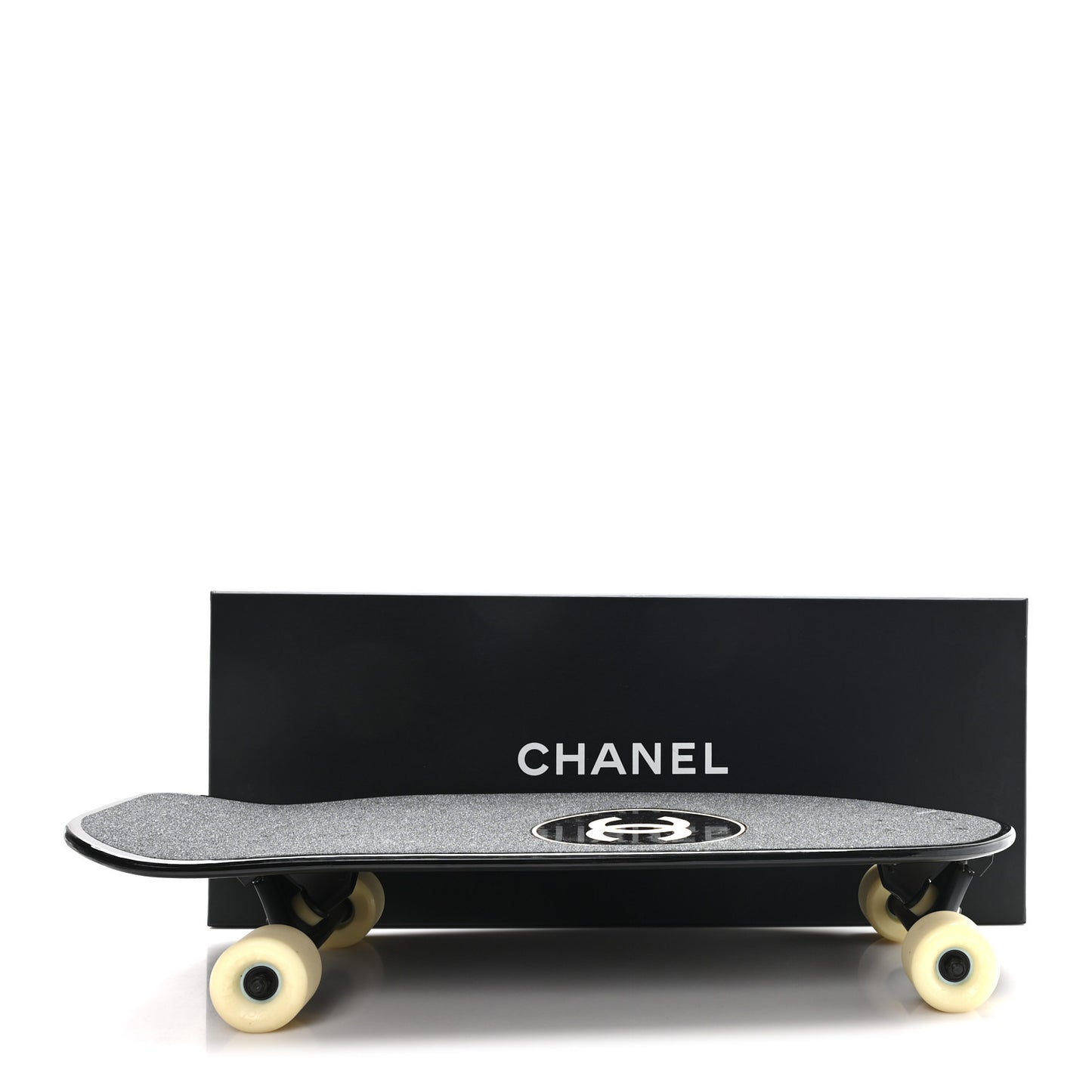 Lacquered Wood Logo Cruiser Skateboard Black Beige