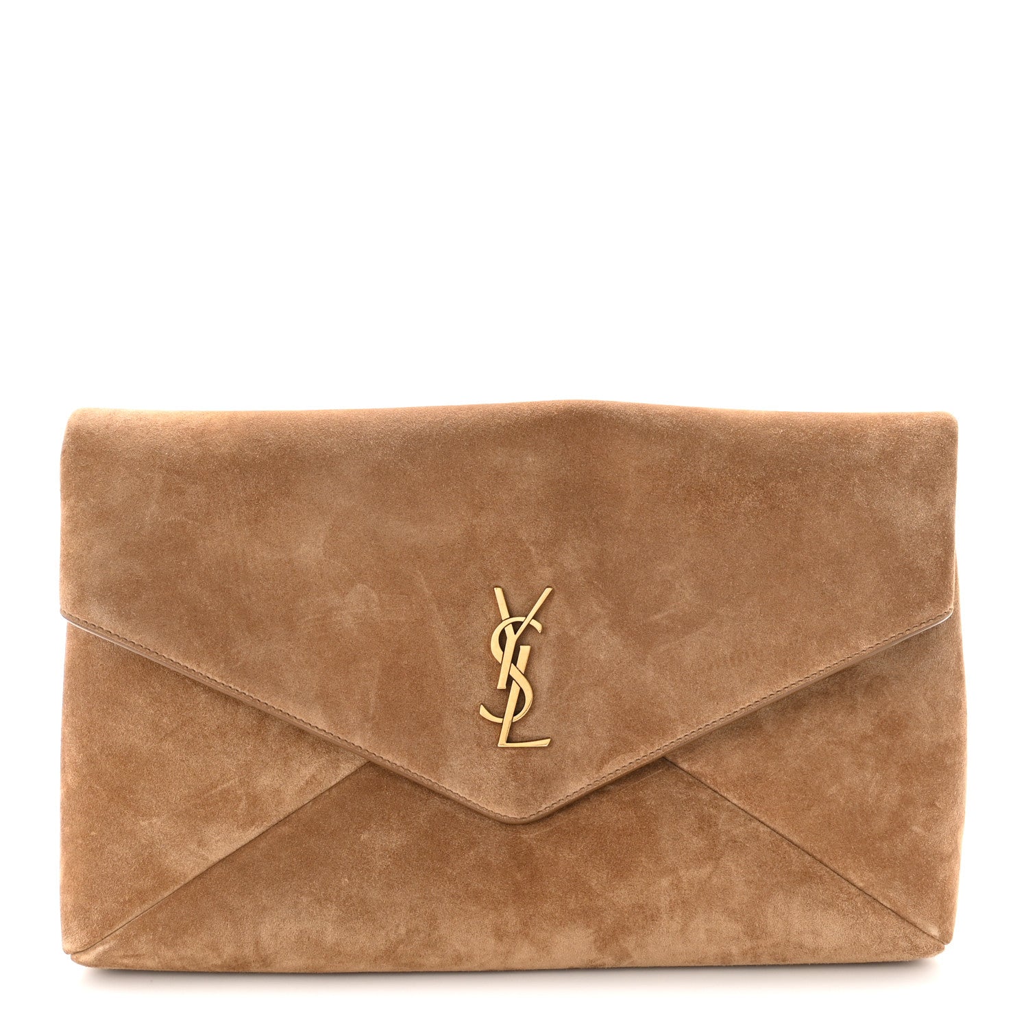 Saint Laurent Suede Large Cassandre Envelope Pouch Golden Leaf 1 of 9